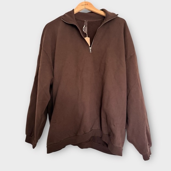 SKIMS Boyfriend Fleece Slouchy Half Zip Pullover – Espresso (NWT) OVERSIZED - Picture 4 of 12